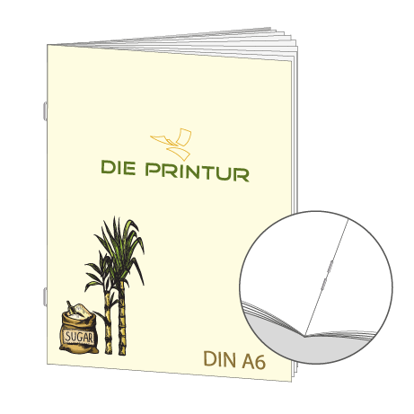 Broschüre aus Zuckerrohrpapier | DIN A6 20-Seiter | bedruckt