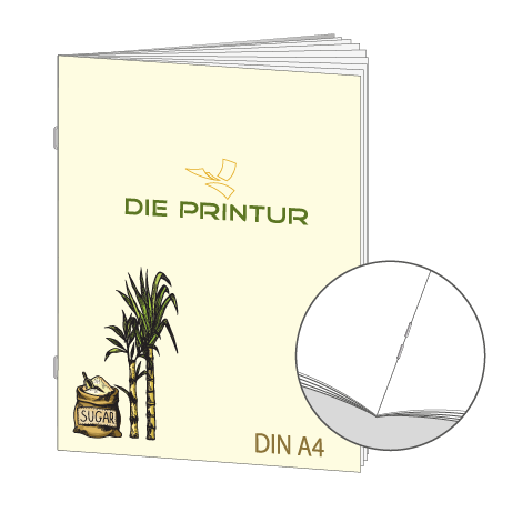 Broschüre aus Zuckerrohrpapier | DIN A4 8-Seiter | bedruckt