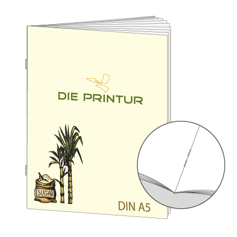 Broschüre aus Zuckerrohrpapier | DIN A5 28-Seiter | bedruckt